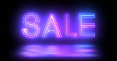 İndirimli animasyon neon metin tipografisi arkaplanı siyah. İşletmeler, dükkanlar, perakendeciler, mağazalar, geçiş izni, pazarlar için indirimli reklam pankartı tasarımı. Hafta sonu gece hayatı şablonu..