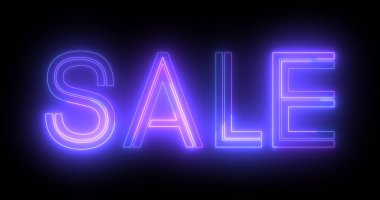 İndirimli animasyon neon metin tipografisi arkaplanı siyah. İşletmeler, dükkanlar, perakendeciler, mağazalar, geçiş izni, pazarlar için indirimli reklam pankartı tasarımı. Hafta sonu gece hayatı şablonu..