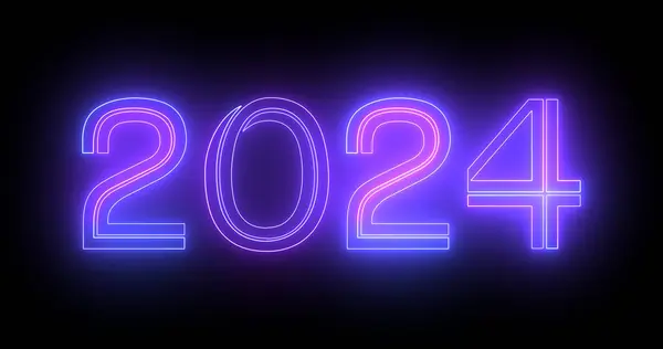 2024 Happy New Year Electric bright typography decoration fluorescent bg. Line moving celebration futuristic banner backdrop for 2024 black bg. Neon nightclub sign bg for New Year\'s Eve.