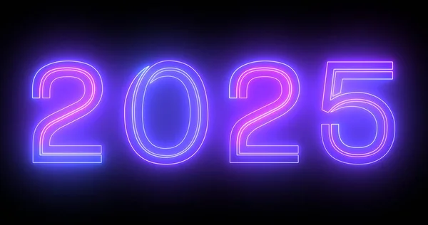 2025 Felice Anno Nuovo Nightclub Fluorescente Neon Segno Sfondo Glittering — Foto Stock