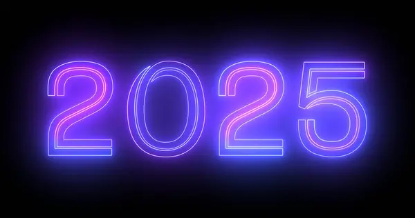 2025 Felice Anno Nuovo Nightclub Fluorescente Neon Segno Sfondo Glittering — Foto Stock
