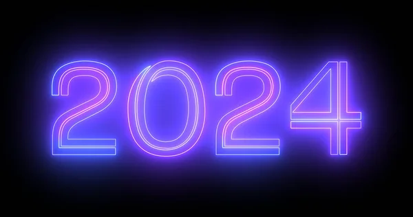 2024 Mutlu Yeni Yıl Elektrikli Parlak Tipografi Dekorasyonu Floresan 2024 — Stok fotoğraf
