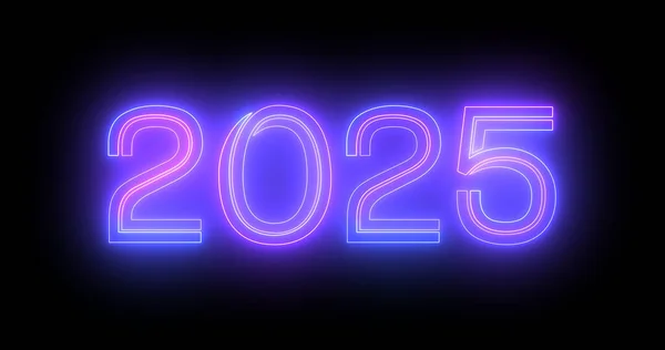 2025年除夕快乐夜荧光霓虹灯的背景 3D排版中闪烁着庆贺动作图形倒计时动画孤立移动线条Bg — 图库照片