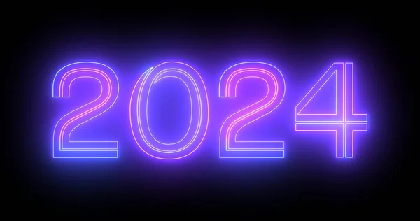 2024 Boldog Évet Elektromos Fényes Tipográfia Dekoráció Fluoreszkáló Line Mozgó — Stock Fotó