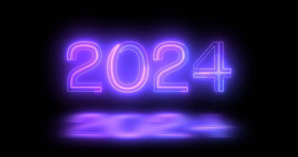 2024 Gott Nytt Elektrisk Ljus Typografi Dekoration Fluorescerande Linje Flyttar — Stockfoto