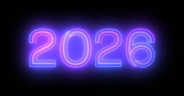 2026 Šťastný Silvestr Noční Klub Fluorescenční Neon Znamení Pozadí Glittering — Stock fotografie