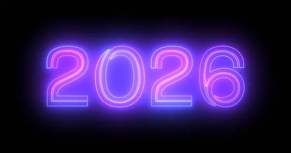 2026 Glad Nyårsafton Nattklubb Fluorescerande Neon Tecken Bakgrund Glittrande Firande — Stockfoto
