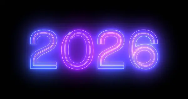 2026 Щасливий Новорічний Нічний Клуб Флуоресцентний Неоновий Знак Фону Блискучі — стокове фото