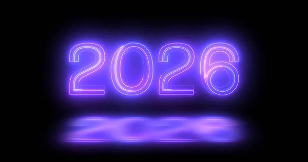 2026 ハッピーニューイヤーの夜のナイトクラブ蛍光ネオンサインの背景 3Dタイポグラフィで2026年のグラフィックカウントダウンアニメーションをグリッタリング — ストック写真
