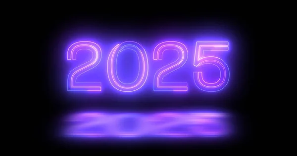 2025 ハッピーニューイヤーの夜のナイトクラブ蛍光ネオンサインの背景 3Dタイポグラフィーでグラフィックカウントダウンアニメーションを撮影した移動ラインBg — ストック写真