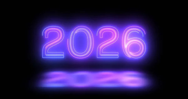 2026 Felice Anno Nuovo Nightclub Fluorescente Neon Segno Sfondo Glittering — Foto Stock