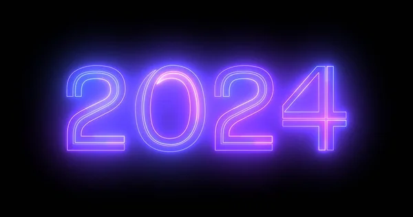 2024 ハッピーニューイヤー 電気明るいタイポグラフィ装飾蛍光Bg 2024 ブラック のための未来的な旗の背景を動かすライン ネオン ナイトクラブ 大晦日にサインBg — ストック写真