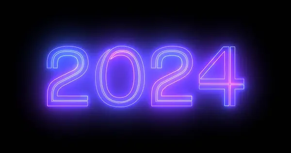 2024 Gelukkig Nieuwjaar Elektrische Heldere Typografie Decoratie Fluorescerende Line Bewegende — Stockfoto