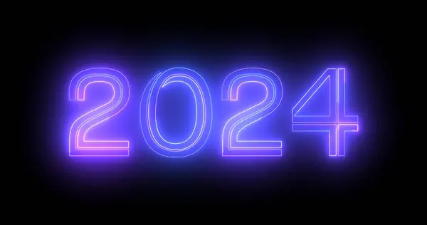 2024 Щасливий Новий Рік Електричні Яскраві Типографічні Прикраси Флуоресцентні Лінія — стокове фото