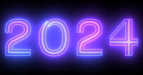 2024 Feliz Año Nuevo Eléctrico Brillante Tipografía Decoración Fluorescente Línea — Foto de Stock