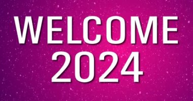Hoş geldiniz, 2024 zarif kar yağışı arka planı 4K. Sonsuz başarı fırsatları için yeni bir başlangıç. 2024 yılının neşeli hoş geldin arkaplanı. Karlı tebrik kartı bg UHD ile
