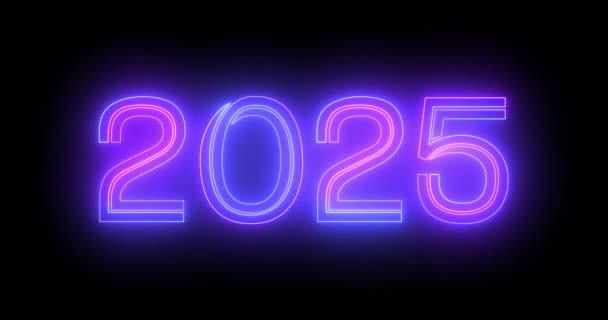 2025 Happy New Year Eve Nachtclub Fluoreszierende Leuchtreklame Hintergrund Glitzernde — Stockvideo