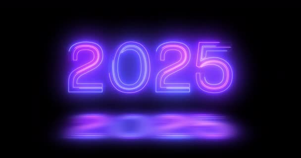 2025 Happy New Year Eve Nachtclub Fluoreszierende Leuchtreklame Hintergrund Glitzernde — Stockvideo