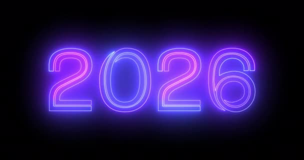 2026 Boldog Szilvesztert Nightclub Fluoreszkáló Neon Tábla Háttér Glittering Celebration — Stock videók