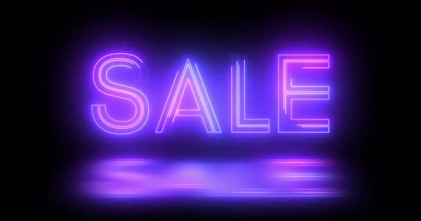 Försäljning Rabatt Animerad Neon Text Typografi Bakgrund Svart Försäljning Rabatt — Stockvideo