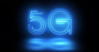 4K 5G neon arkaplan metni siyah arkaplan üzerinde hareket eden animasyon, kablosuz geniş bant bağlantıları ile küresel ağ ve dijital gelecek kavramı. Bulut hesaplama, kodlama ve programlama için ikili bg.