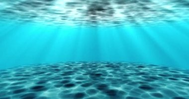 4K gerçekçi gerçeküstü su altı deniz tabanı hareketli su animasyonu. Suyun animasyonu, su altında hareket eden okyanus dalgalarının kamera yakınlaşmasıyla dönüyor. UHD 'de güneş ışığı sükuneti şeffaf deniz suyu.