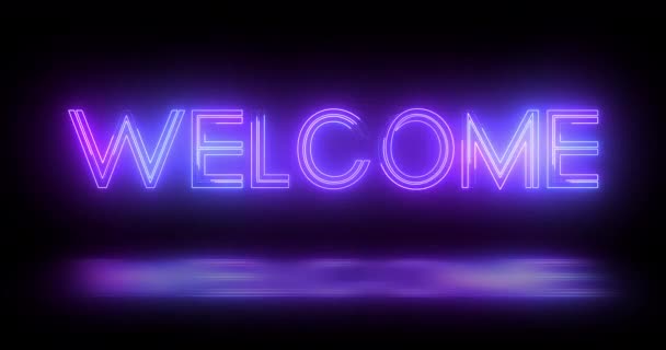 Benvenuti Neon Cartello Stile Retrò Animazione Sfondo Nero Titolo Benvenuto — Video Stock