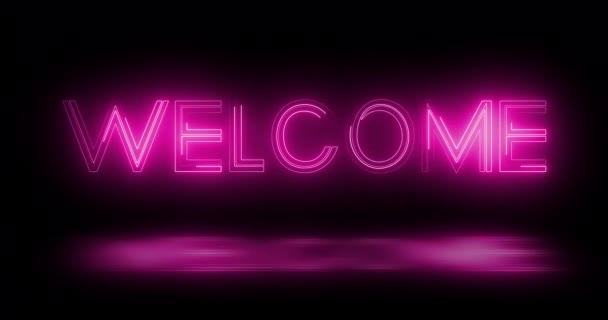 Witamy Neon Tablicy Retro Stylu Animacji Czarnym Tle Witamy Tytuł — Wideo stockowe