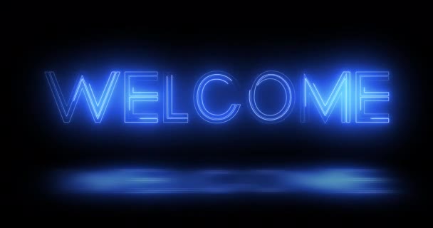 Benvenuti Neon Cartello Stile Retrò Animazione Sfondo Nero Titolo Benvenuto Clip Video