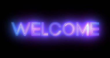 Siyah arkaplanlı neon levha retro-stil animasyonuna hoş geldiniz. Hoş geldiniz başlık selamlama hareketi davetiye reklamı. Parlak moda mesaj. Hoş geldiniz özeti.