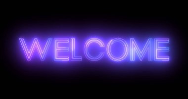 Siyah arkaplanlı neon levha retro-stil animasyonuna hoş geldiniz. Hoş geldiniz başlık selamlama hareketi davetiye reklamı. Parlak moda mesaj. Hoş geldiniz özeti.