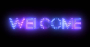 Siyah arkaplanlı neon levha retro-stil animasyonuna hoş geldiniz. Hoş geldiniz başlık selamlama hareketi davetiye reklamı. Parlak moda mesaj. Hoş geldiniz özeti.