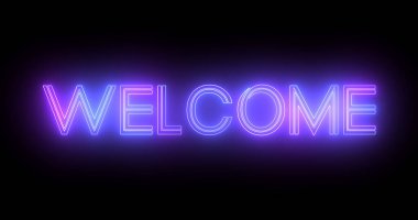 Siyah arkaplanlı neon levha retro-stil animasyonuna hoş geldiniz. Hoş geldiniz başlık selamlama hareketi davetiye reklamı. Parlak moda mesaj. Hoş geldiniz özeti.
