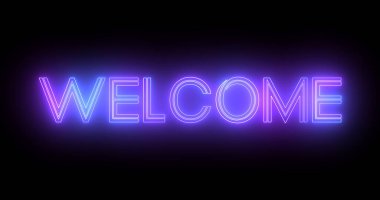 Siyah arkaplanlı neon levha retro-stil animasyonuna hoş geldiniz. Hoş geldiniz başlık selamlama hareketi davetiye reklamı. Parlak moda mesaj. Hoş geldiniz özeti.