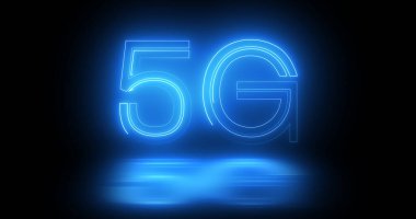 Siyah arkaplan üzerinde hareket eden 5G neon arkaplan metni, kablosuz geniş bant bağlantıları ile küresel ağ ve dijital gelecek kavramı. Bulut hesaplama, kodlama ve programlama için ikili bg.