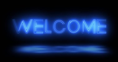 Siyah arkaplanlı neon levha retro-stil animasyonuna hoş geldiniz. Hoş geldiniz başlık selamlama hareketi davetiye reklamı. Parlak moda mesaj. Hoş geldiniz özeti.