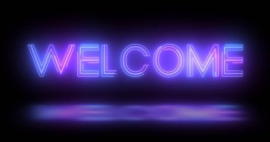 Siyah arkaplanlı neon levha retro-stil animasyonuna hoş geldiniz. Hoş geldiniz başlık selamlama hareketi davetiye reklamı. Parlak moda mesaj. Hoş geldiniz özeti.