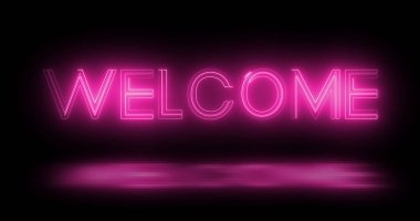 Siyah arkaplanlı neon levha retro-stil animasyonuna hoş geldiniz. Hoş geldiniz başlık selamlama hareketi davetiye reklamı. Parlak moda mesaj. Hoş geldiniz özeti.