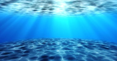 Gerçeküstü gerçeküstü su altı deniz altı hareketli su animasyonu. Suyun animasyonu, su altında hareket eden okyanus dalgalarının kamera yakınlaşmasıyla dönüyor. Güneş ışığı sükuneti şeffaf deniz suyu.