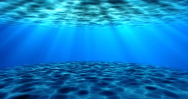 Gerçeküstü gerçeküstü su altı deniz altı hareketli su animasyonu. Suyun animasyonu, su altında hareket eden okyanus dalgalarının kamera yakınlaşmasıyla dönüyor. Güneş ışığı sükuneti şeffaf deniz suyu.