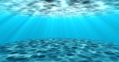 Gerçeküstü gerçeküstü su altı deniz altı hareketli su animasyonu. Suyun animasyonu, su altında hareket eden okyanus dalgalarının kamera yakınlaşmasıyla dönüyor. Güneş ışığı sükuneti şeffaf deniz suyu.