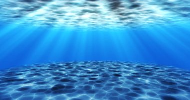 Gerçeküstü gerçeküstü su altı deniz altı hareketli su animasyonu. Suyun animasyonu, su altında hareket eden okyanus dalgalarının kamera yakınlaşmasıyla dönüyor. Güneş ışığı sükuneti şeffaf deniz suyu.
