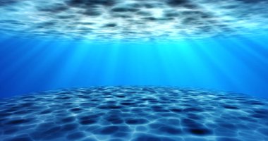 Gerçeküstü gerçeküstü su altı deniz altı hareketli su animasyonu. Suyun animasyonu, su altında hareket eden okyanus dalgalarının kamera yakınlaşmasıyla dönüyor. Güneş ışığı sükuneti şeffaf deniz suyu.