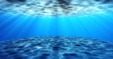 Gerçeküstü gerçeküstü su altı deniz altı hareketli su animasyonu. Suyun animasyonu, su altında hareket eden okyanus dalgalarının kamera yakınlaşmasıyla dönüyor. Güneş ışığı sükuneti şeffaf deniz suyu.