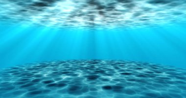 Gerçeküstü gerçeküstü su altı deniz altı hareketli su animasyonu. Suyun animasyonu, su altında hareket eden okyanus dalgalarının kamera yakınlaşmasıyla dönüyor. Güneş ışığı sükuneti şeffaf deniz suyu.