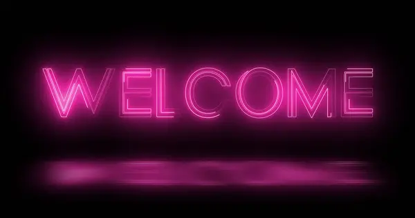 Welcome neon sign board retro style animation in black background. Welcome title greeting motion graphic invitation advertisement glowing trendy message. Welcome outline.