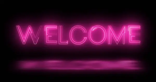 Welcome neon sign board retro style animation in black background. Welcome title greeting motion graphic invitation advertisement glowing trendy message. Welcome outline.