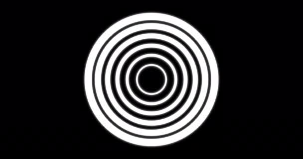 在一个黑色的背景上 白色的动画循环进出 二维清洁点缀发光的简单圆形运动图形资产在4K 超现实螺旋几何圆Bg — 图库视频影像