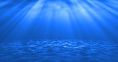 Gerçeküstü, su altında deniz yatağı görünümlü, hareketli bir animasyon. Kumlu deniz yatağı, deniz altı görüntülerinde güneş ışığı gazı ve kabarcıkları vardı. Derin su video hareketi grafiği.