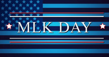 Martin Luther King Day, MLK Day arkaplan pankartı. Martin Luther King Jr. 'ın ABD FLAG' lı anma günü posteri. Medeni haklar, eşitlik ve sosyal adalet kavramı. 15 Ocak.